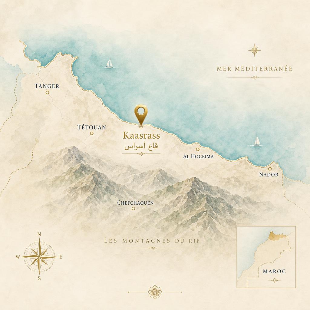 Carte du nord du Maroc situant Kaasrass sur la côte méditerranéenne